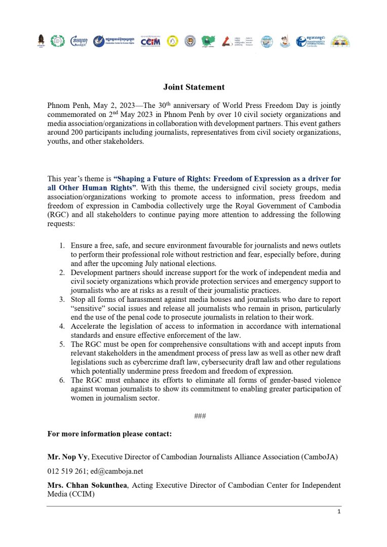 Joint Statement World Press Freedom Day