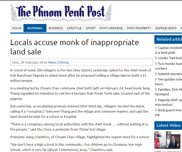 Locals accuse monk of inappropriate land sale