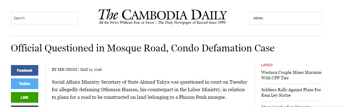 Official Questioned in Mosque Road, Condo Defamation Case